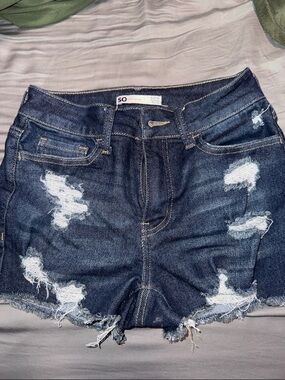 SO Dark Wash Distressed Denim Jean Shorts
